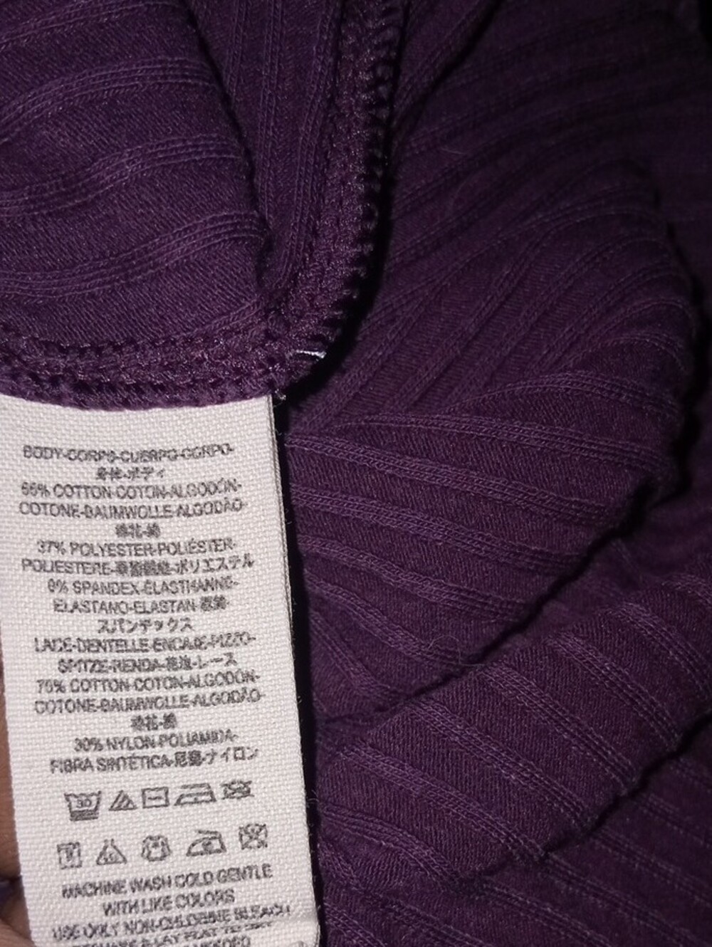 Free People People Lace Yoke Ribbed Long-Sleeve Top - Dark Purple - Picture 4 of 4